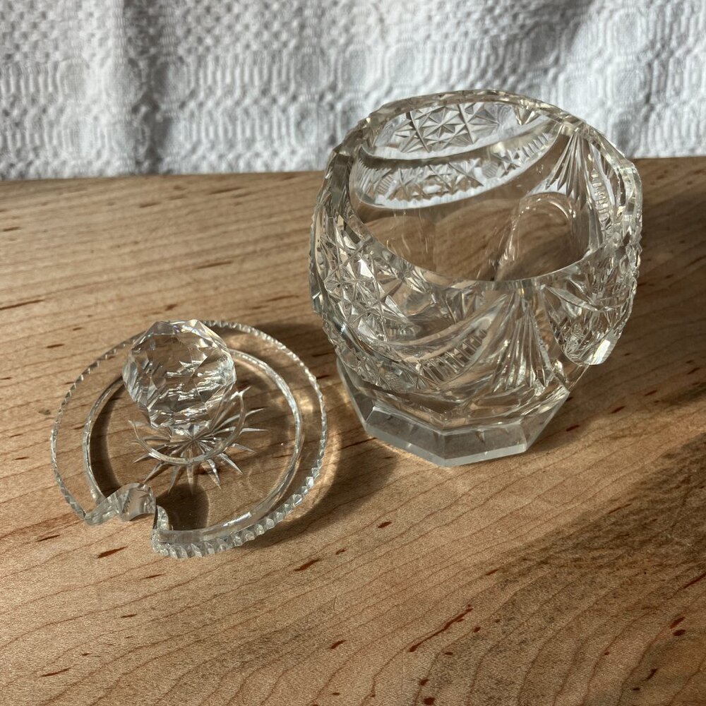 American Brilliant Cut Glass Jam/Jelly Jar with Lid - Picture 5 of 10